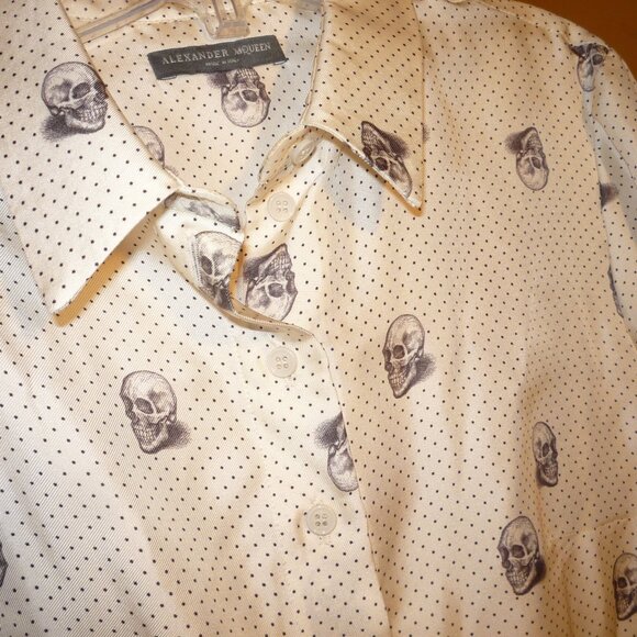 Alexander McQueen Button-Up Silk Skull Button Up Shirt Gray Size IT 36 UK 8 US S - Picture 4 of 8